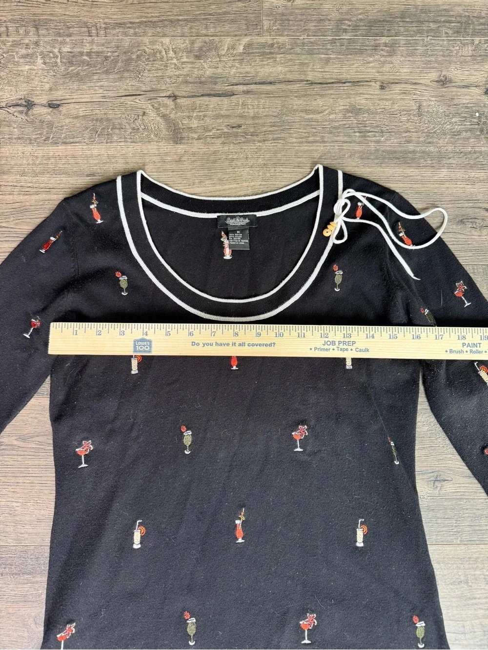 Peck & Peck Black Scoop Neck Sweater with Cocktail Embroidery